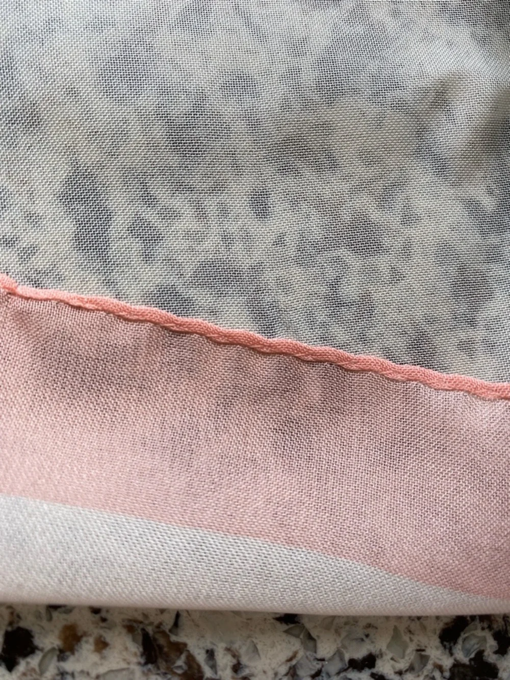 SILK SCARF Sheer Cream Pink Border 17” Square